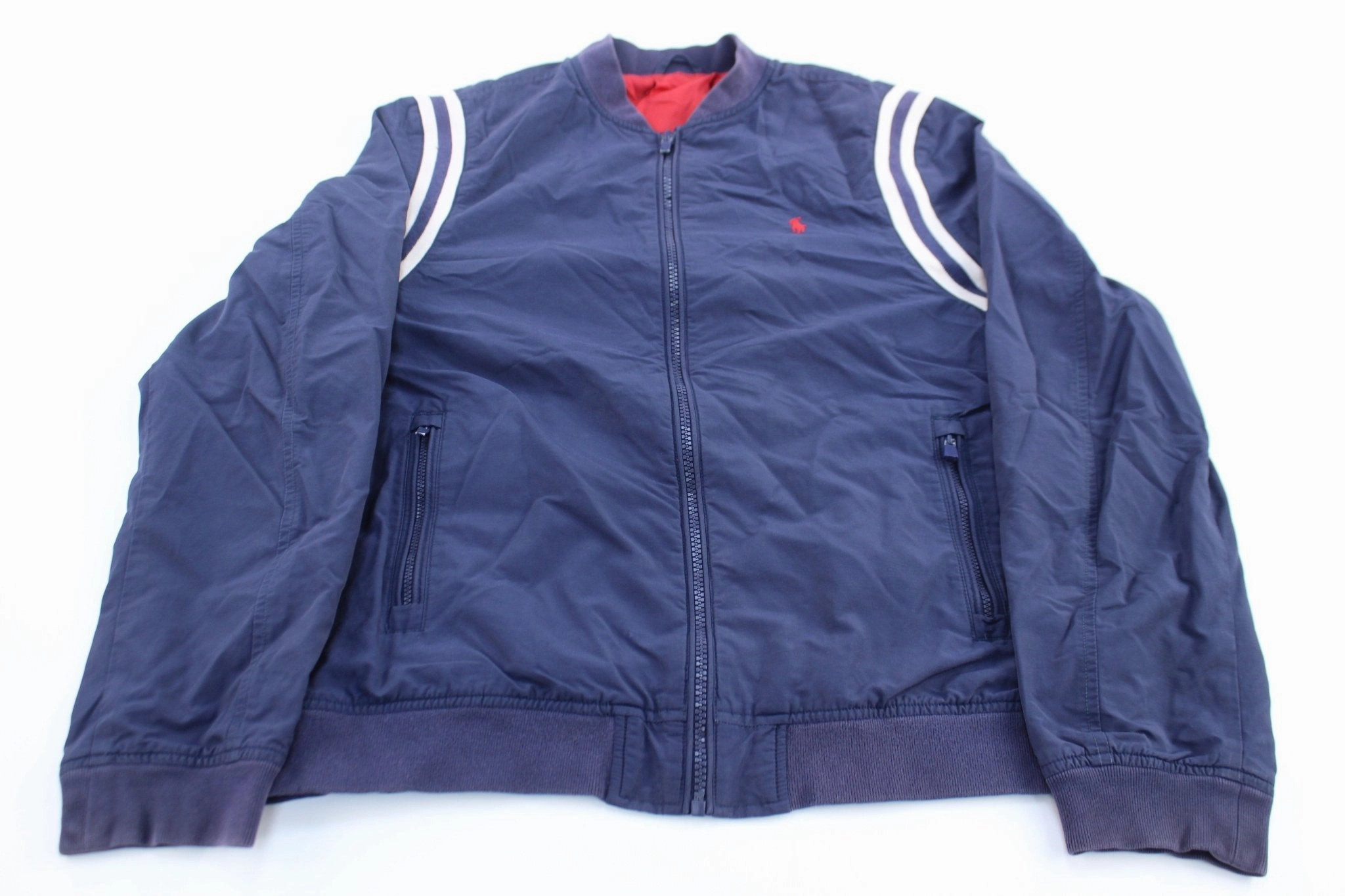 Snow Prep Vintage Polo Embroidered Logo Blue & White Zip Up Jacket