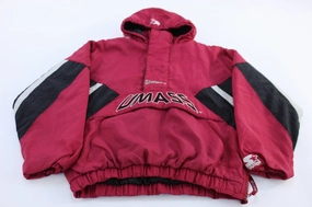 Vintage Starter University of Massachusetts Hooded Puffer Jacket Kinetic Back Ventilation Comfortable-fit