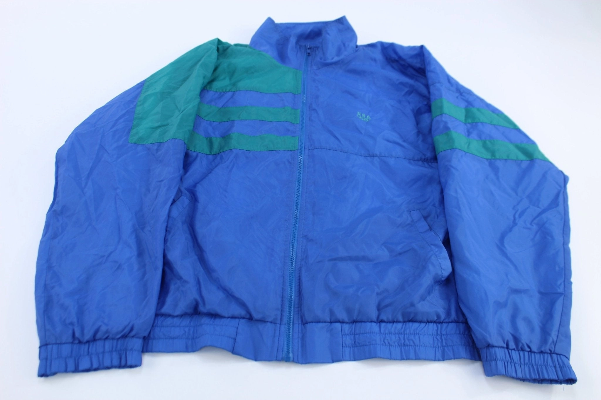 Vintage USA Olympic Embroidered Logo Blue & Green Zip Up Jacket hunting