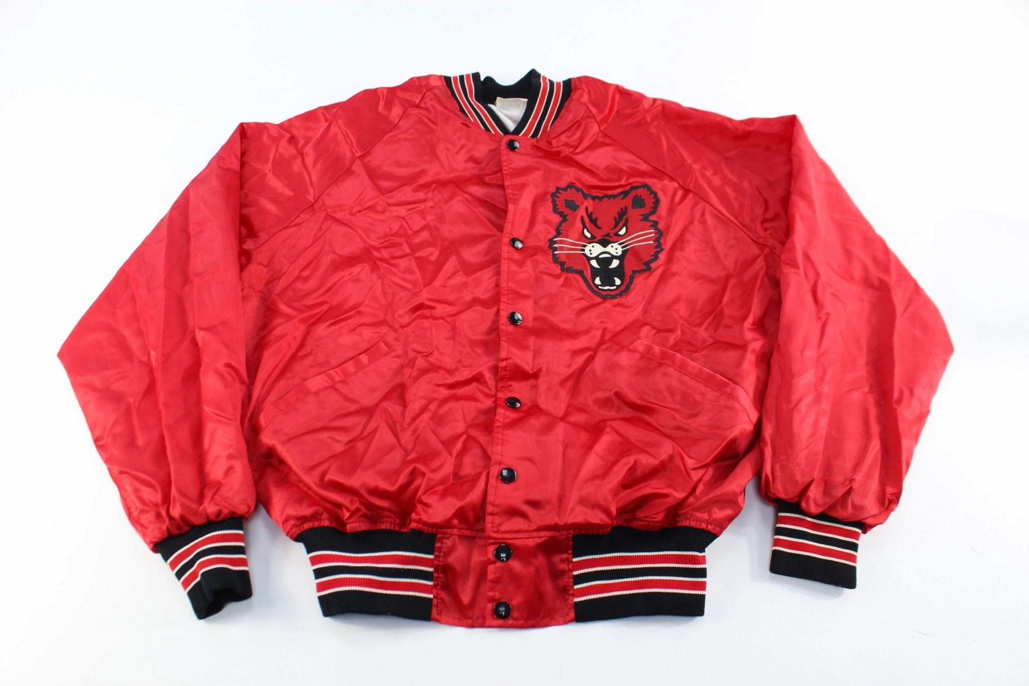 Unique Vintage Wildcat Embroidered Black & Red Bomber Jacket