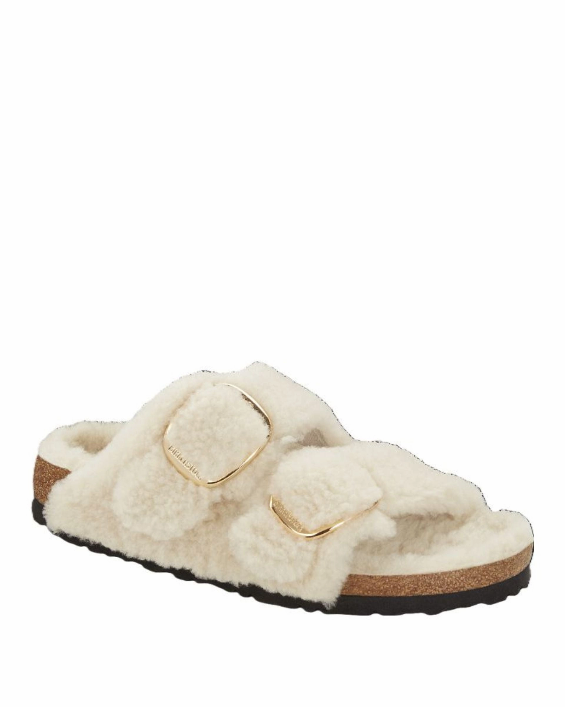 Relax Lifestyle Slides W Arizona Big Buckle Teddy Eggshell Suede