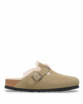 W Boston Shearling Taupe Suede Fashion Adventure Slides Ultra Comfort Shoes