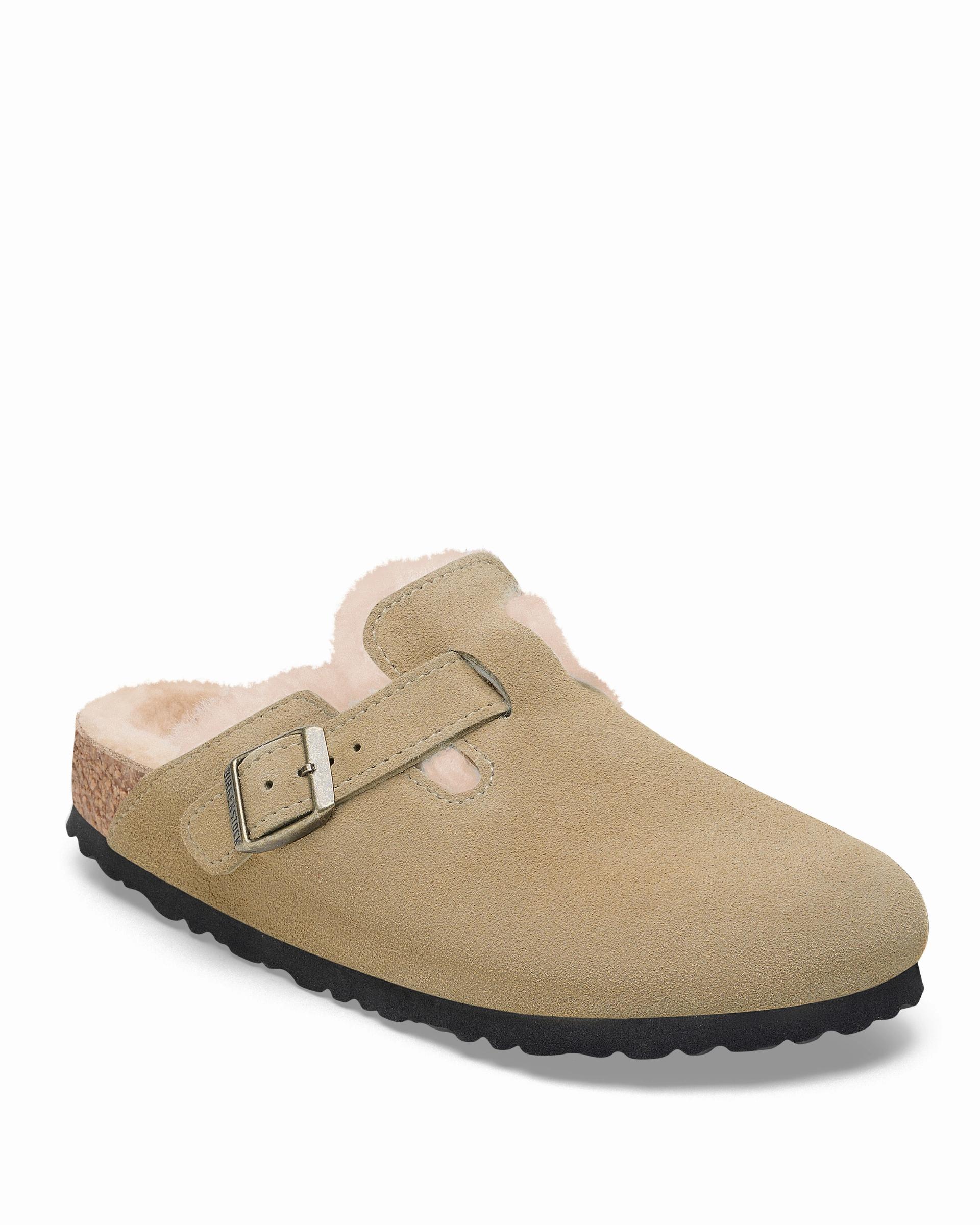 Step In Comfort Shoes Warm Season Slides W Boston Shearling Taupe Suede