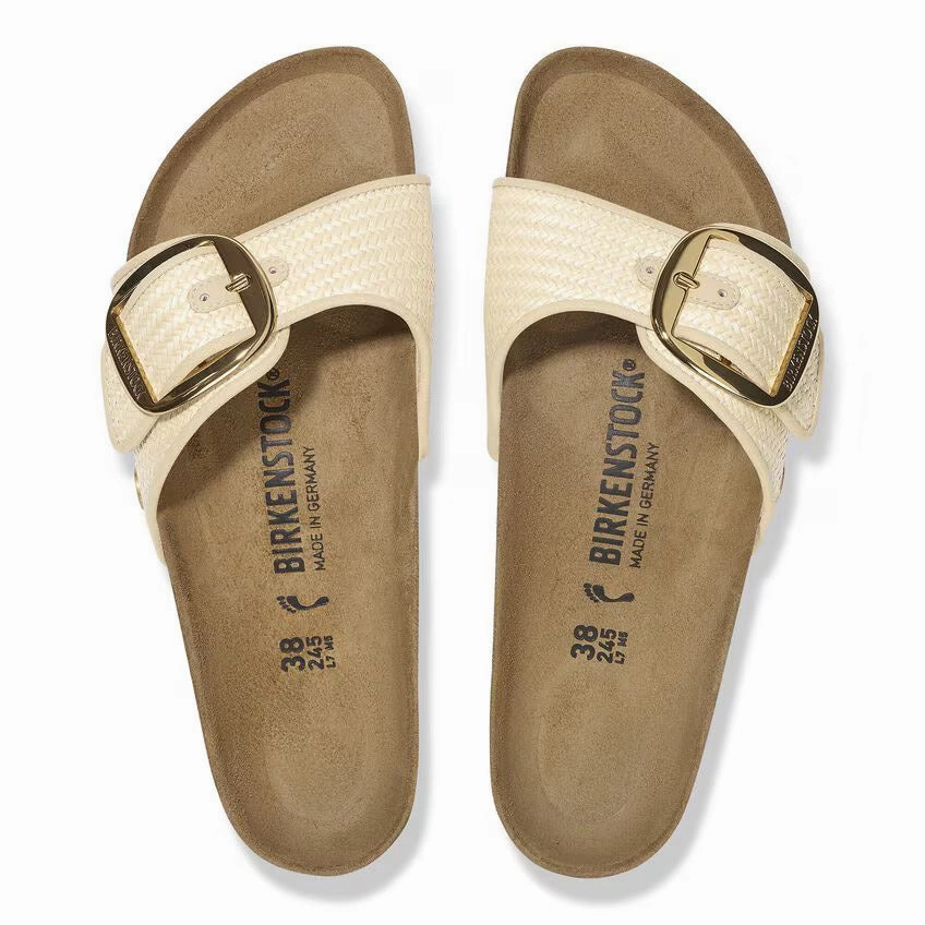 W Madrid Big Buckle Natural Textile Raffia 1029063 Slip Off