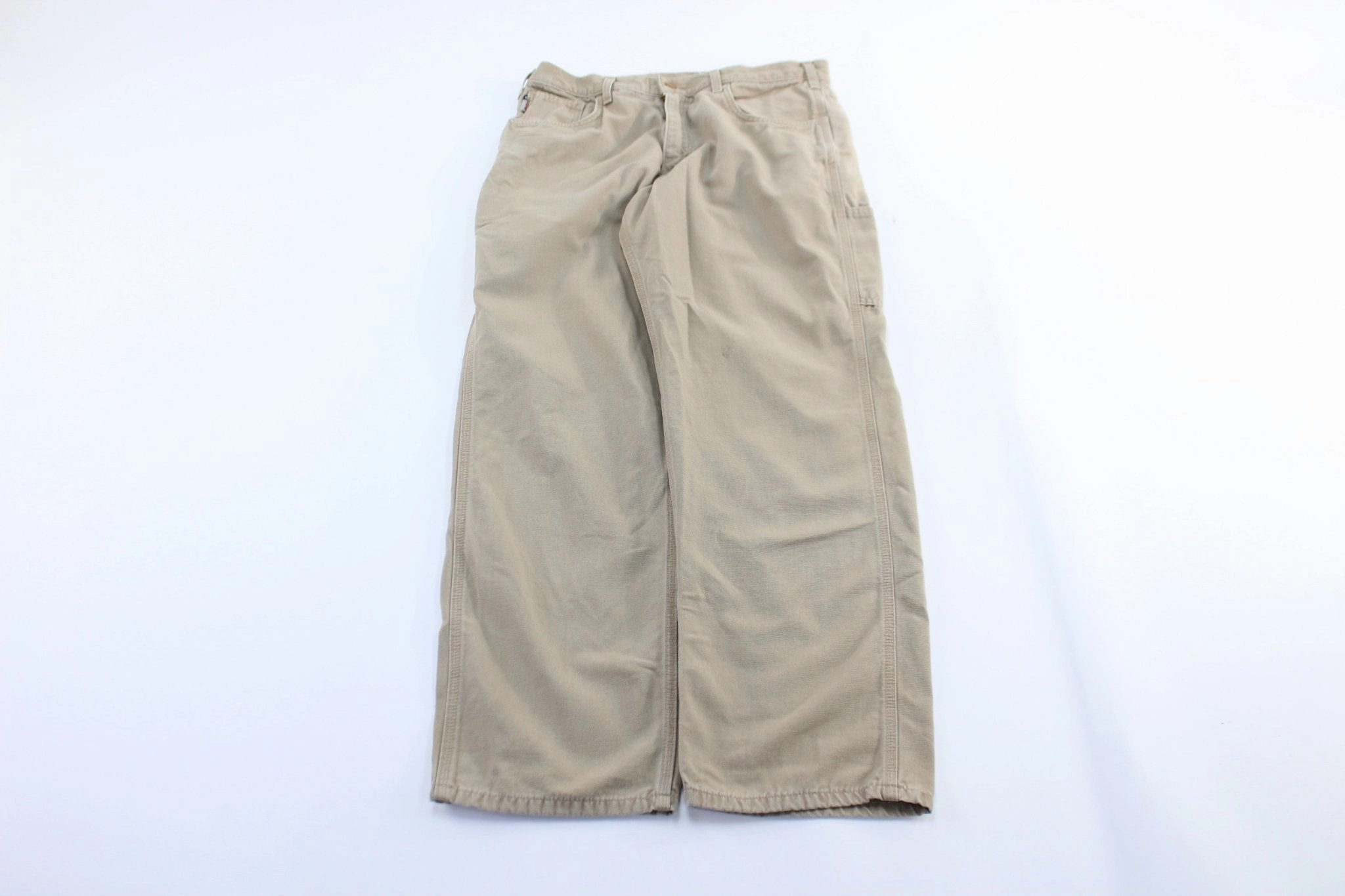 Carhartt Logo Patch Khaki Flame Resistant Carpenter Pants Soft Performance Erasable Logo Patch