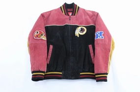 Washington Redskins Embroidered Suede Leather Zip Up Jacket Outdoor Active