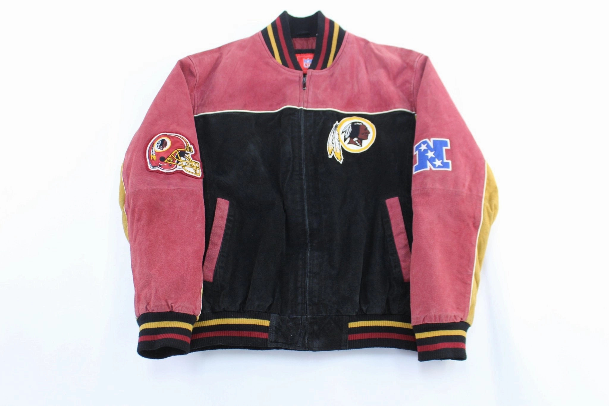 Washington Redskins Embroidered Suede Leather Zip Up Jacket Outdoor Active
