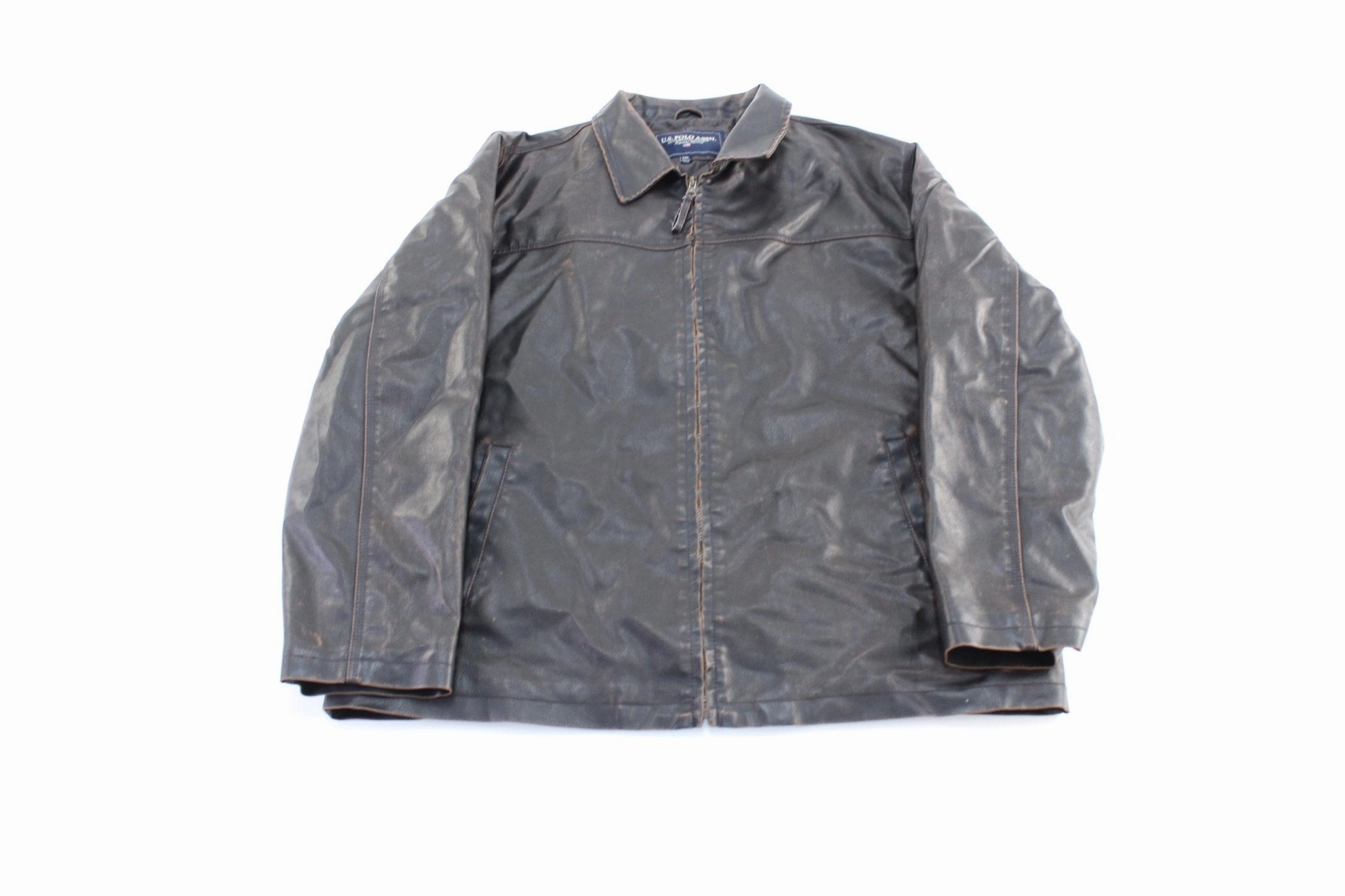 leggings Windproof Closure U.S. Polo Assn Dark Brown Leather Zip Up Jacket