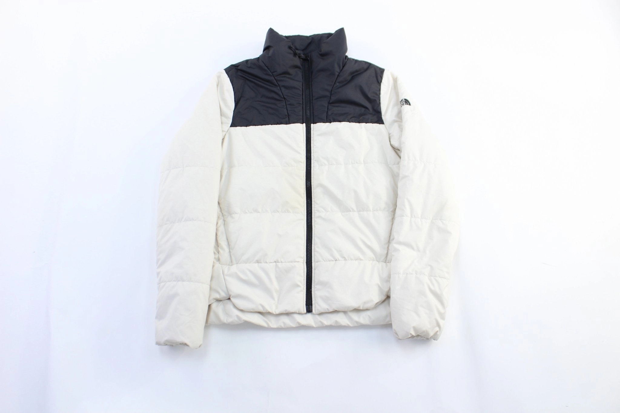 suitable for land sports Women's The North Face Embroidered Logo White & Black Puffer Jacket