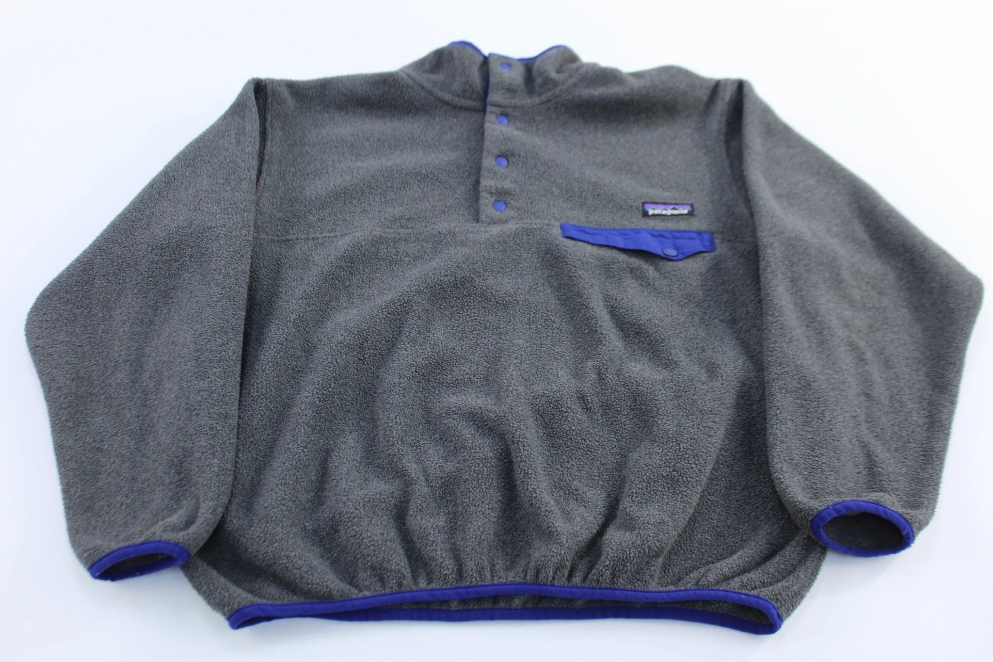 Patagonia Synchilla Blue & Grey Snap-T Fleece Pullover Chill Resistant Sporty Fit
