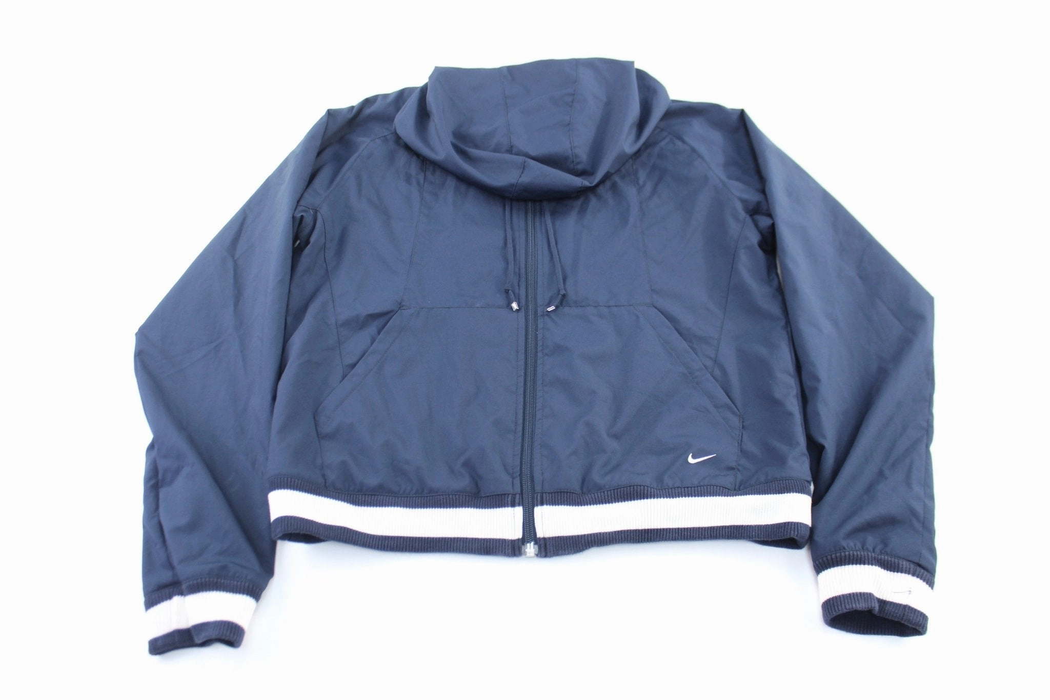 Women's Nike Embroidered Logo Navy Blue & White Zip Up Jacket Analysis Volunteer