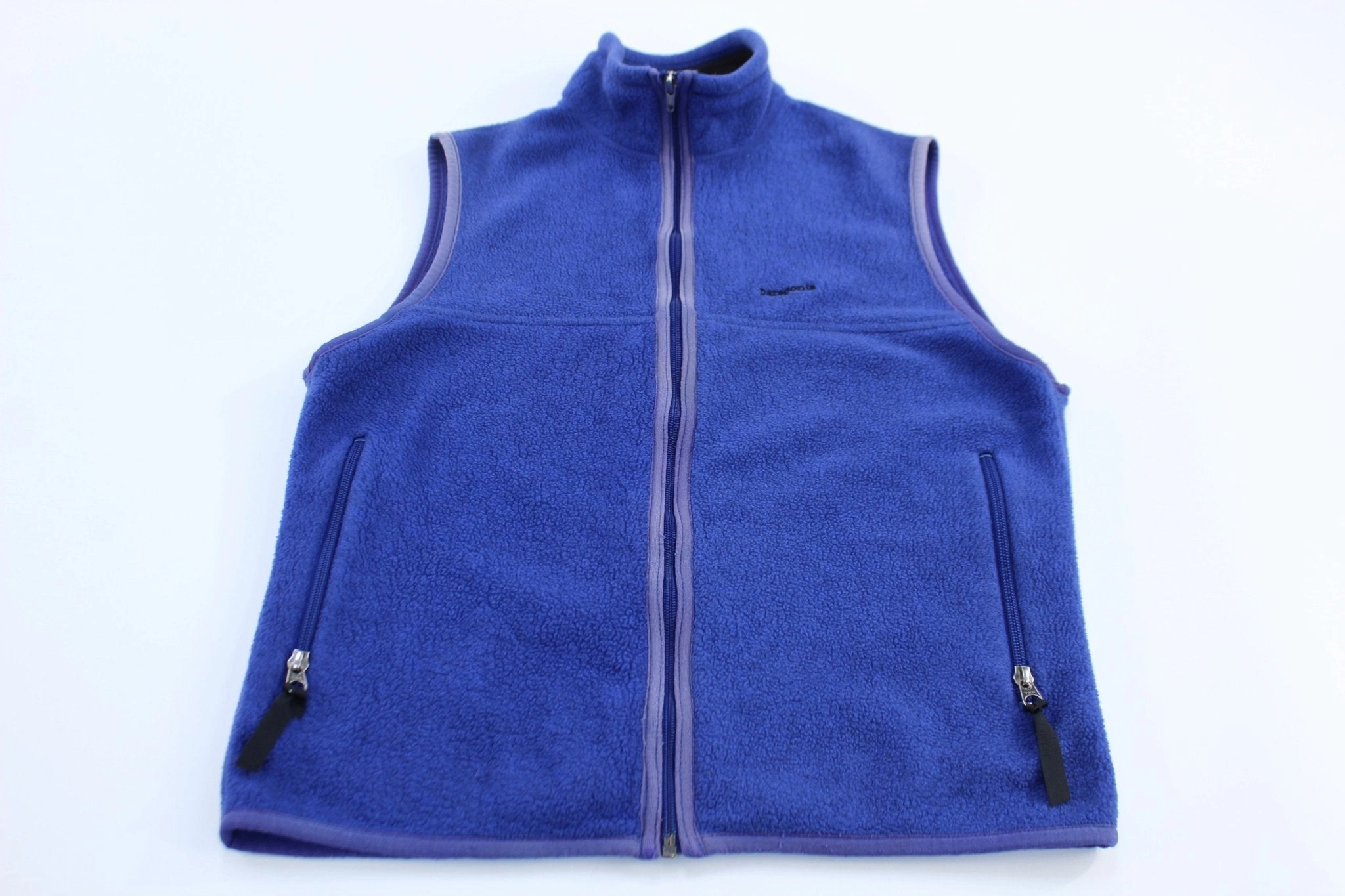 Women's 90's Patagonia Embroidered Logo Blue Fleece Zip Up Vest Mix - and - Match