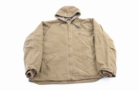 Carhartt Logo Patch Sherpa Lined Tan Hooded Jacket Core Fit