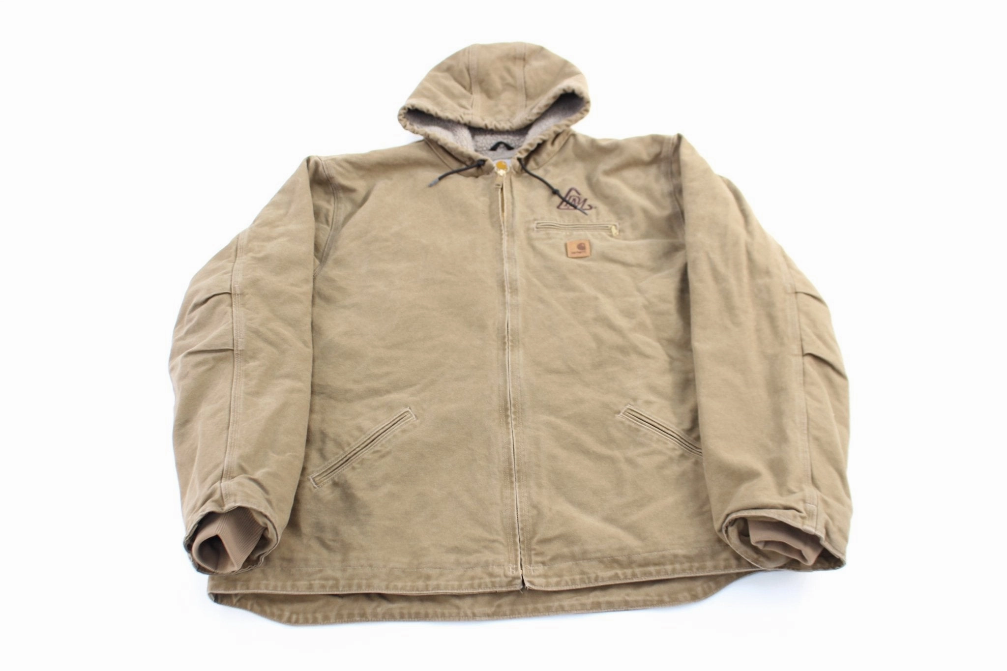 Carhartt Logo Patch Sherpa Lined Tan Hooded Jacket Core Fit