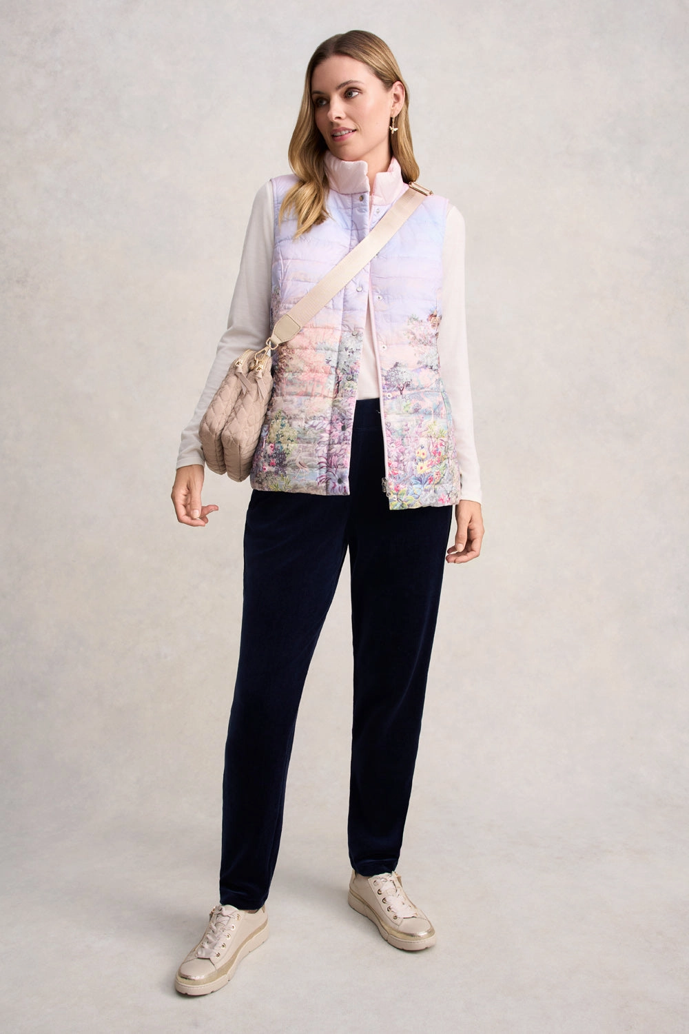 Hooded style Quilted Reversible Puffer Vest - Scenic Sunset Print