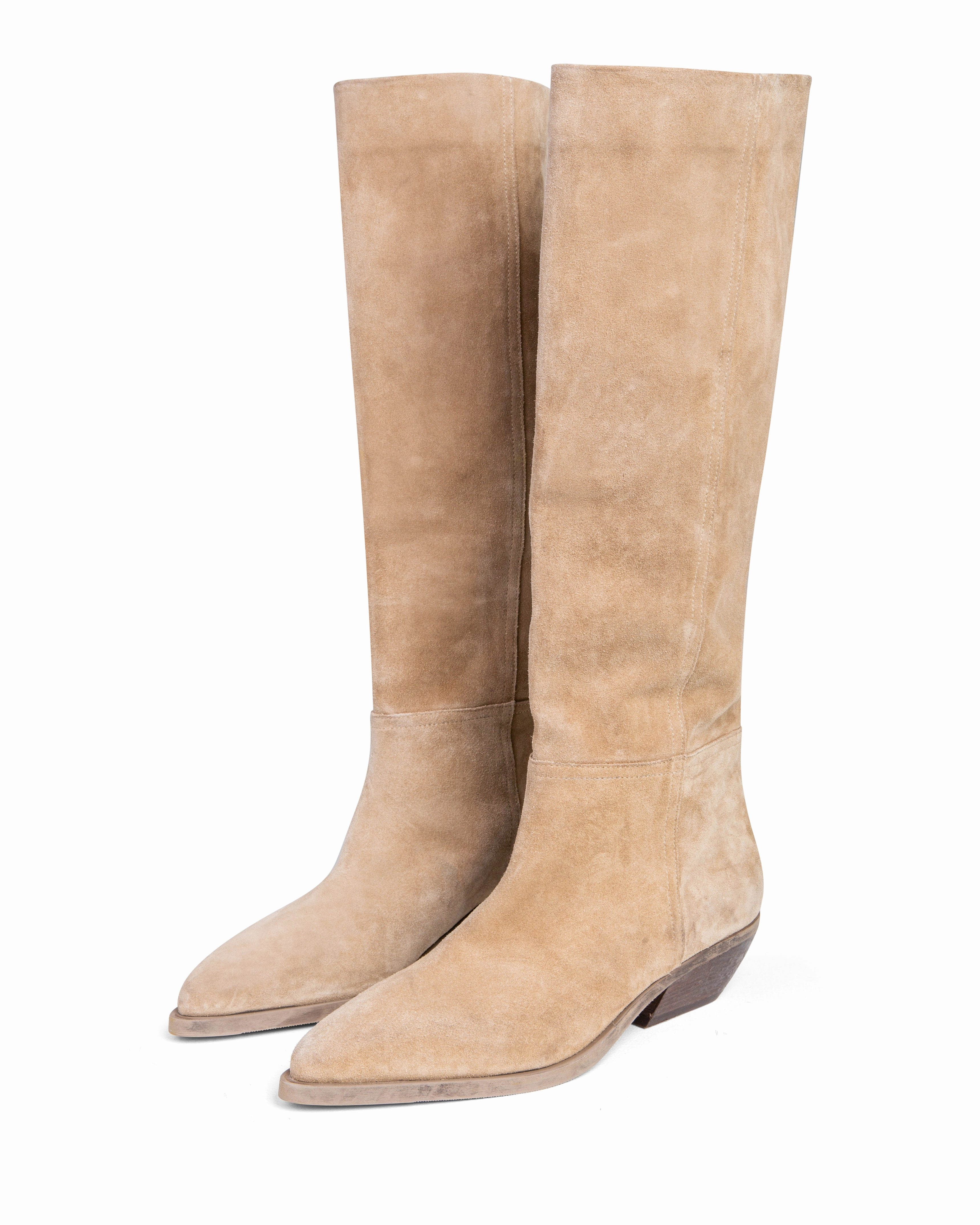 Comfort Fit Evening Look Western Knee High Boot Beige Suede E4522