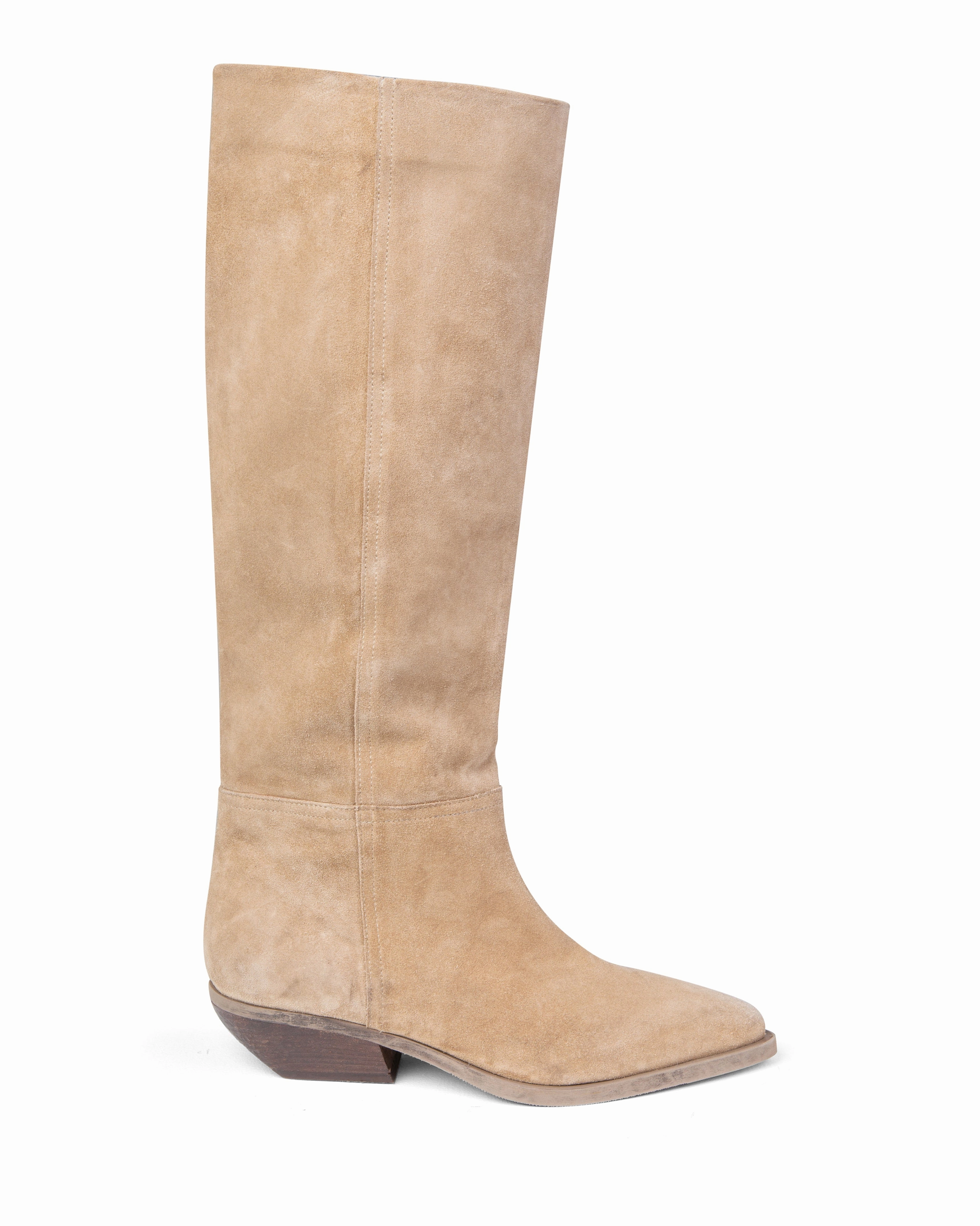 Western Knee High Boot Beige Suede E4522 Fit for All Seasons Chic and Warm