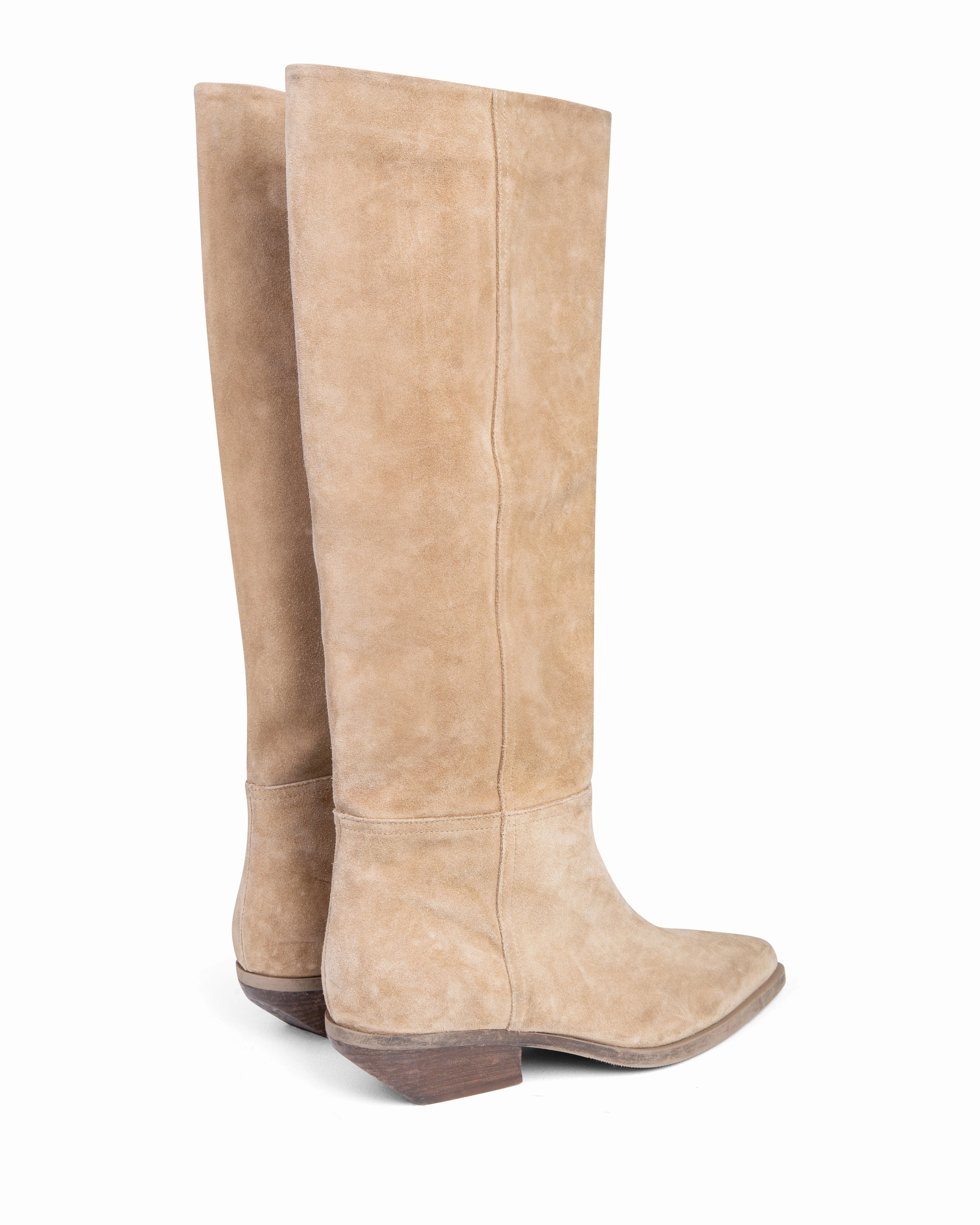 Comfy and Cozy Western Knee High Boot Beige Suede E4522