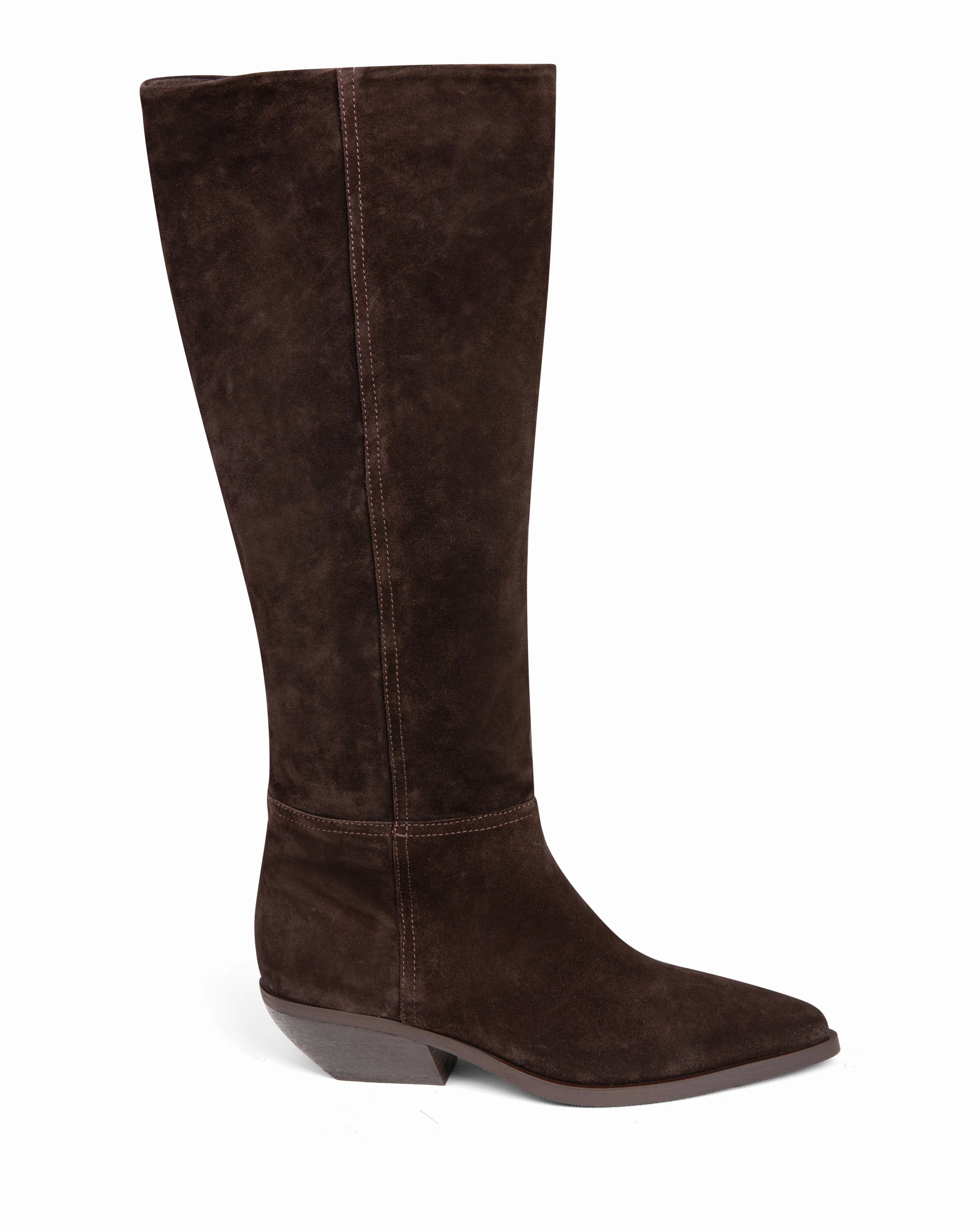 Comfort Plus Western Knee High Boot Dark Brown Suede E4522