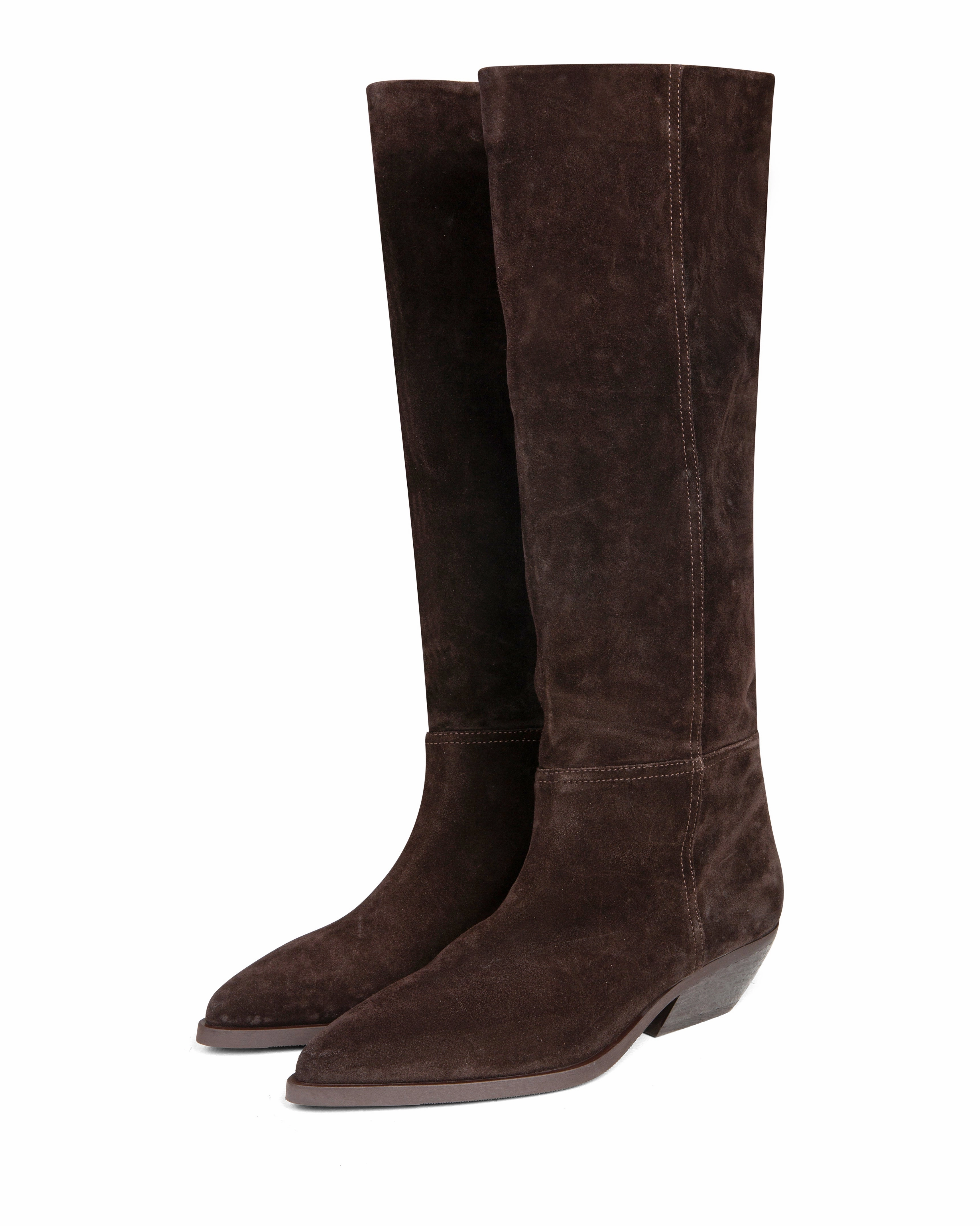 Chic Touch Western Knee High Boot Dark Brown Suede E4522