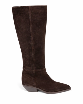 Timeless Winter Look Essential Street Wear Western Knee High Boot Dark Brown Suede E4522