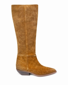 Shock Absorbent Waterproof Coating Western Knee High Boot Tan Suede E4522