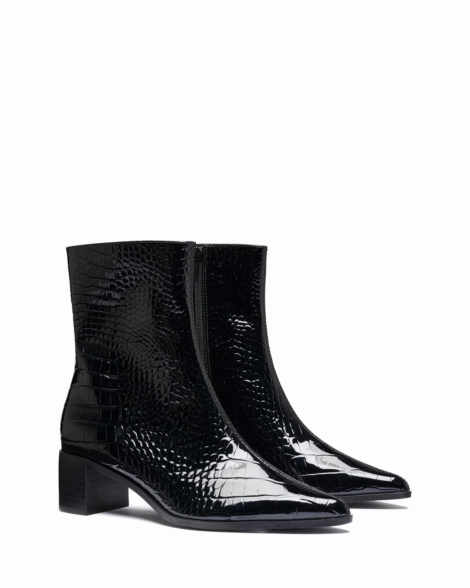 Bold Heel Paige Ankle Boot Black Patent Croc