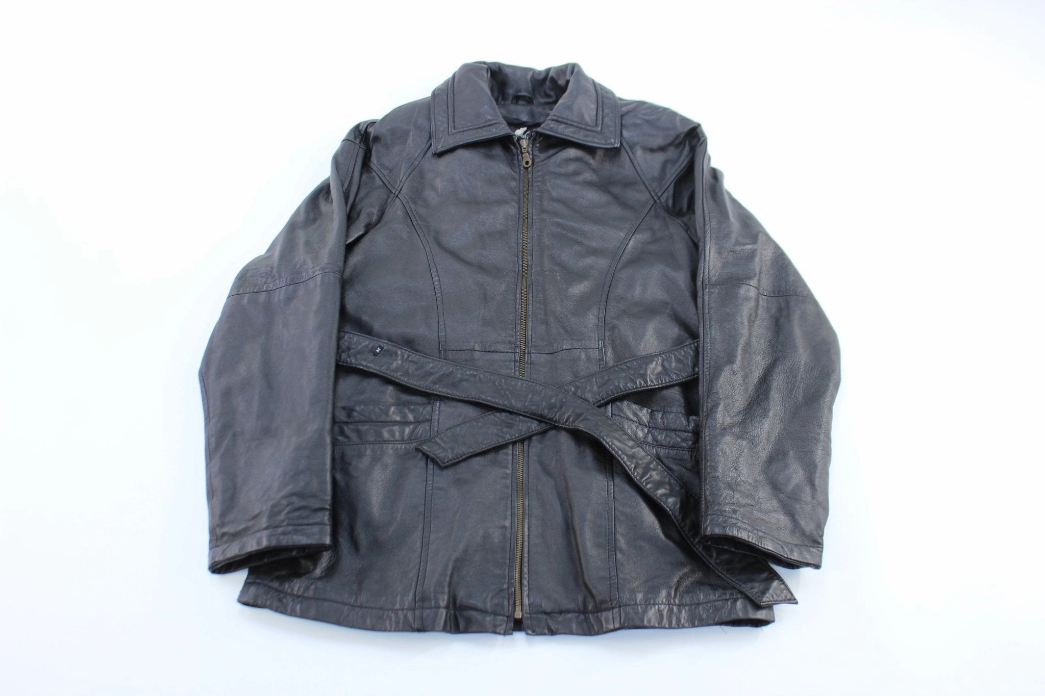 Hook and loop fasteners Storm Fit Wilson's The Leather Experts Black Leather Belted Coat