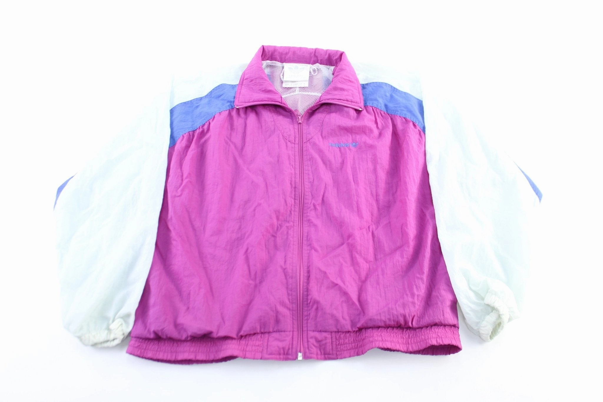 Women's 80's Adidas Embroidered Logo White, Blue, & Purple Zip Up Jacket Operation Timeless Wear