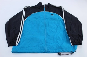 Sleek Layer family gathering Women's 90's Adidas Embroidered Logo Blue, Black, & White Striped Jacket