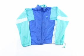 Chilly Day Wear Women's 90's Nike Embroidered Logo Blue, Teal. & White Zip Up Jacket