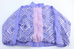 Women's 90's Wilson Purple Patterned Full Zip Windbreaker Ribbed Knit Cuffs day