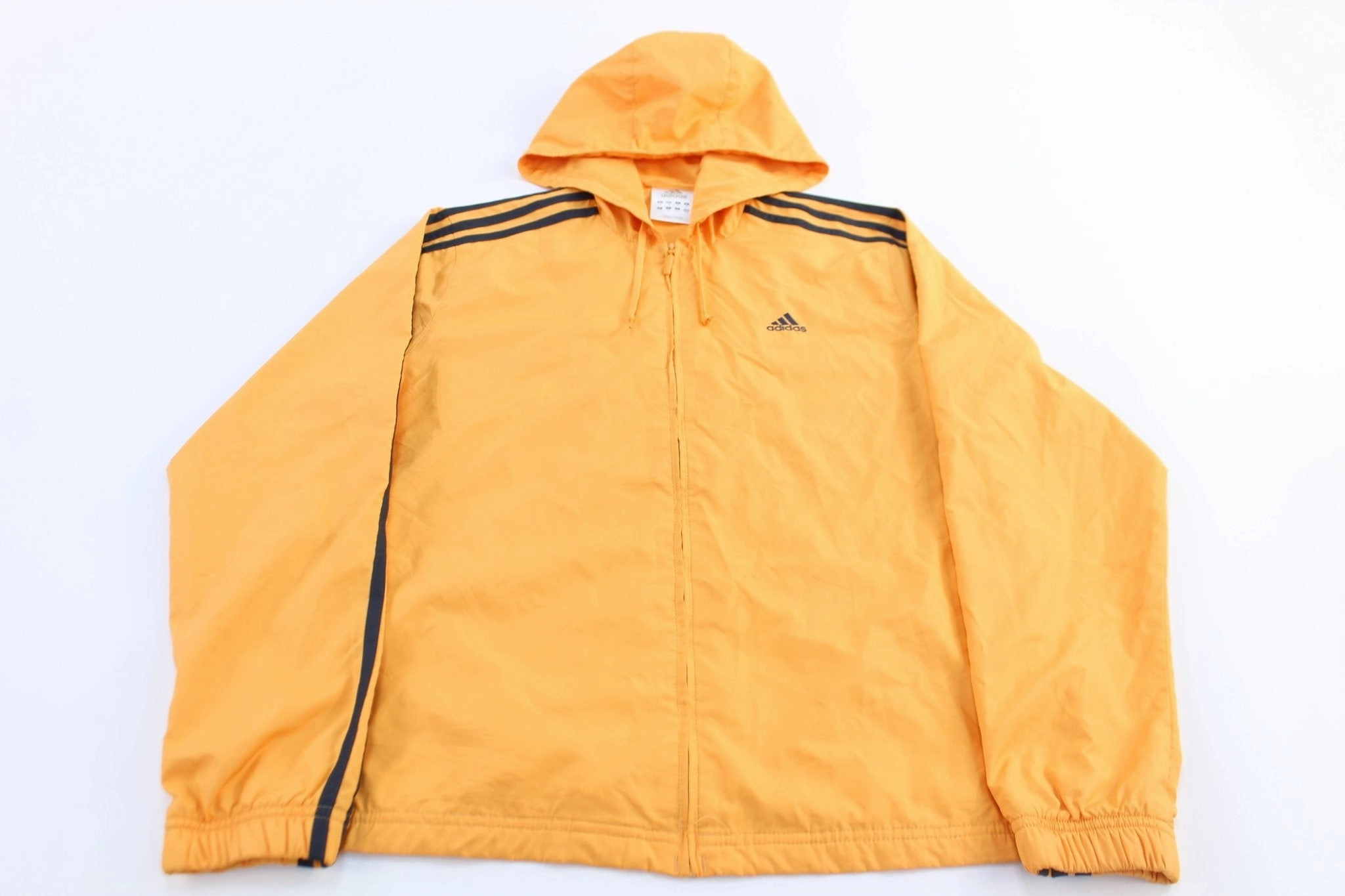 Women's Adidas Embroidered Logo Black & Orange Striped Zip Up Jacket Light Drape