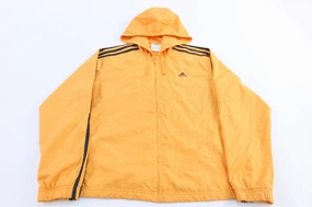 Women's Adidas Embroidered Logo Black & Orange Striped Zip Up Jacket Light Drape