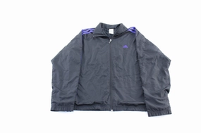 Women's Adidas Embroidered Logo Black & Purple Striped Zip Up Jacket Eco Friendly Insulation