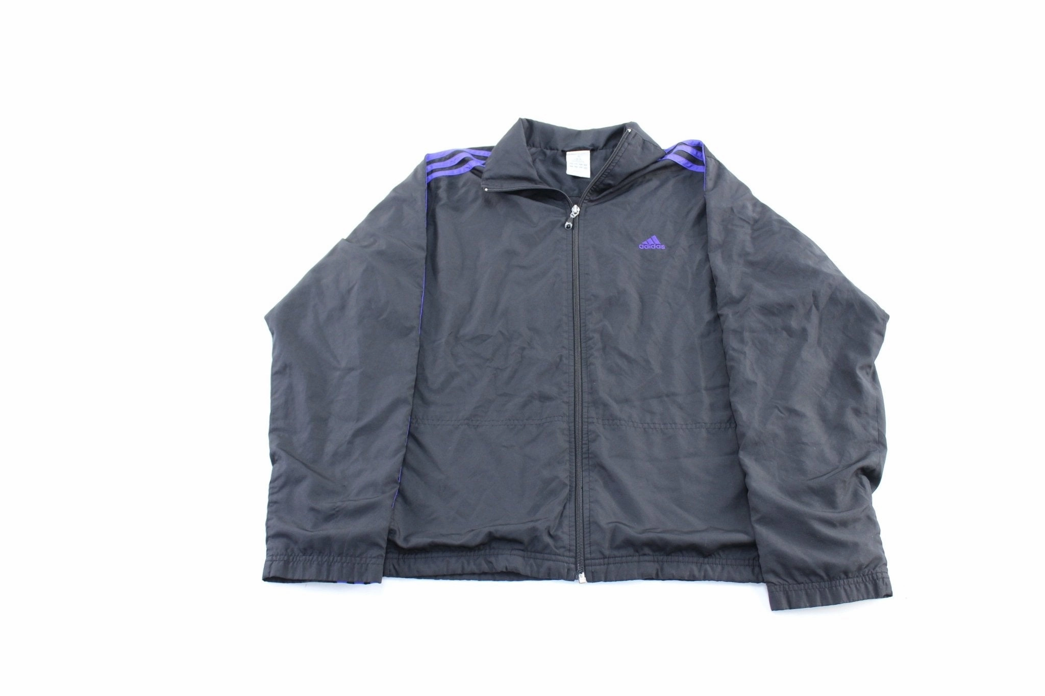 Women's Adidas Embroidered Logo Black & Purple Striped Zip Up Jacket Eco Friendly Insulation