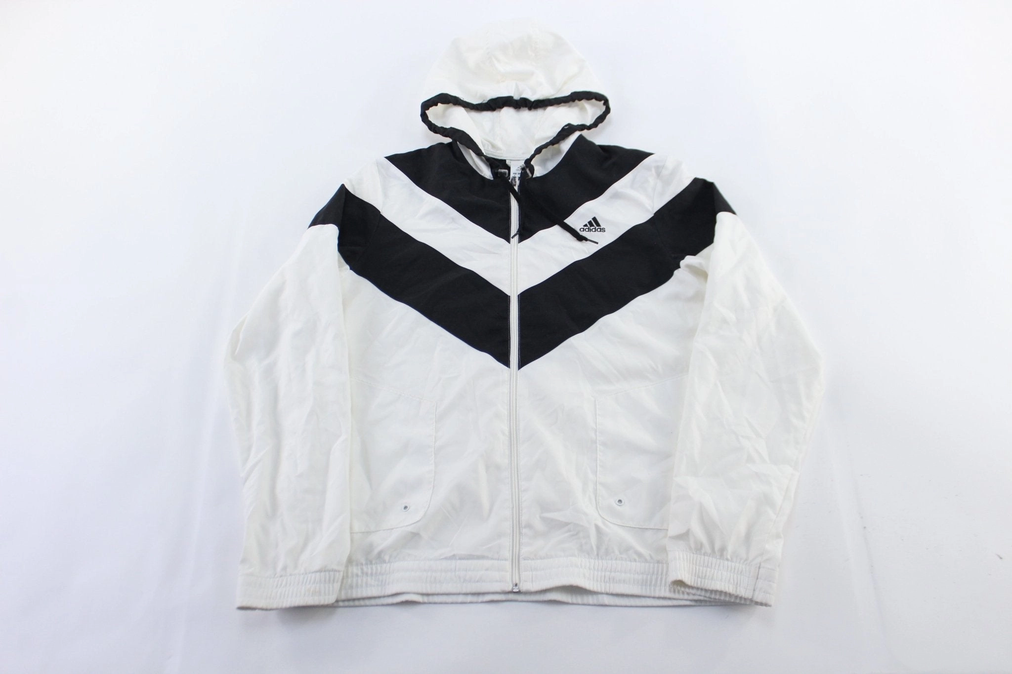 Withstand Women's Adidas Embroidered Logo Black & White Striped Zip Up Jacket