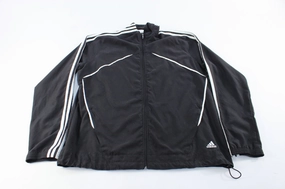 EcoFriendlyMaterial Goods Women's Adidas Embroidered Logo Black & White Striped Zip Up Jacket