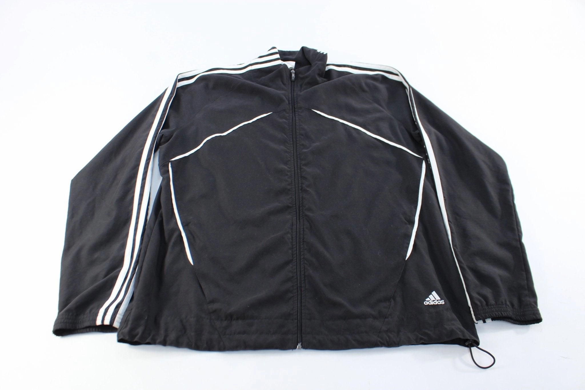EcoFriendlyMaterial Goods Women's Adidas Embroidered Logo Black & White Striped Zip Up Jacket