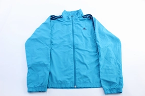 Women's Adidas Embroidered Logo Blue Striped Zip Up Jacket Breathable Shield Walk