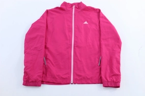 Ergonomic Pattern Women's Adidas Embroidered Logo Pink & White Striped Zip Up Jacket