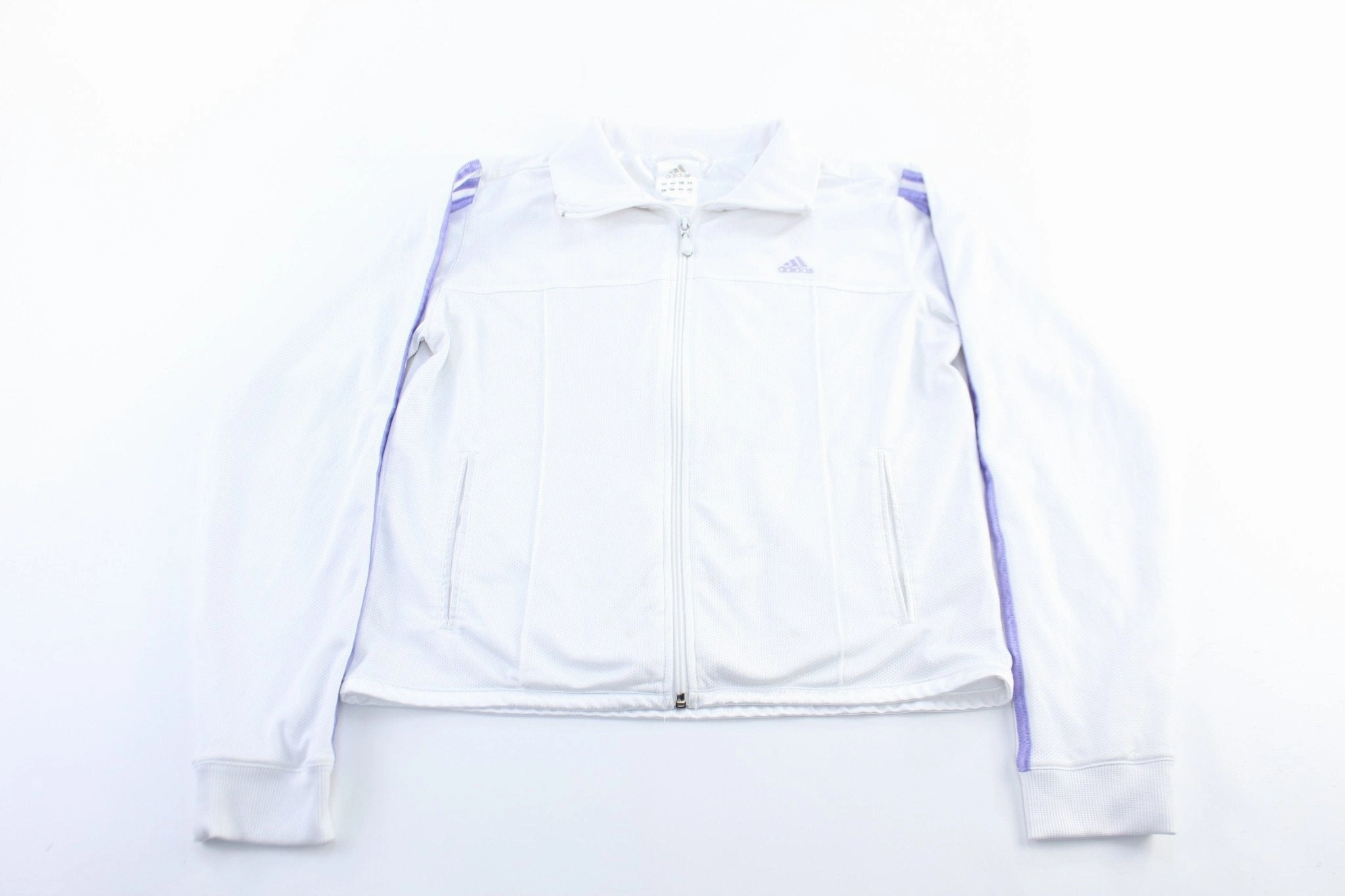 Fast Zip Women's Adidas Embroidered Logo White & Purple Striped Zip Up Jacket