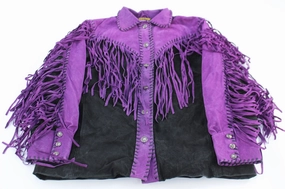 Cozy Touch Resist Women's Bob Mackie Wearable Art Black & Purple Fringe Leather Jacket