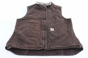 Women's Carhartt Logo Patch Brown Sherpa Lined Zip Up Vest Pink Polyfill Layer Integration