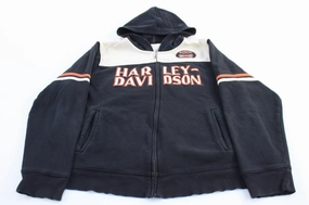 Women's Harley Davidson Motorcycles Embroidered Zip Up Hoodie Everyday Warmth Patchwork