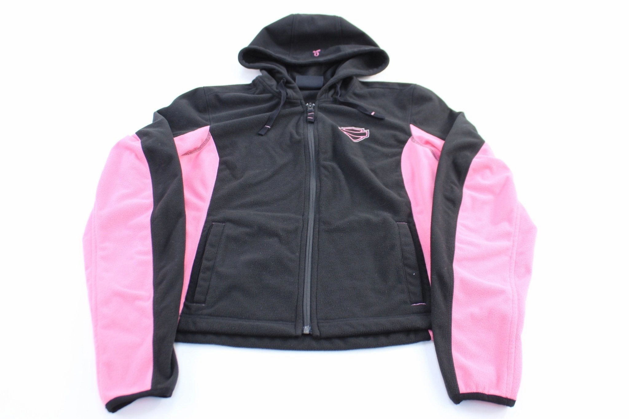Glamour Stroll Women's Harley Davidson Motorcycles Pink & Black Fleece Zip Up Hoodie