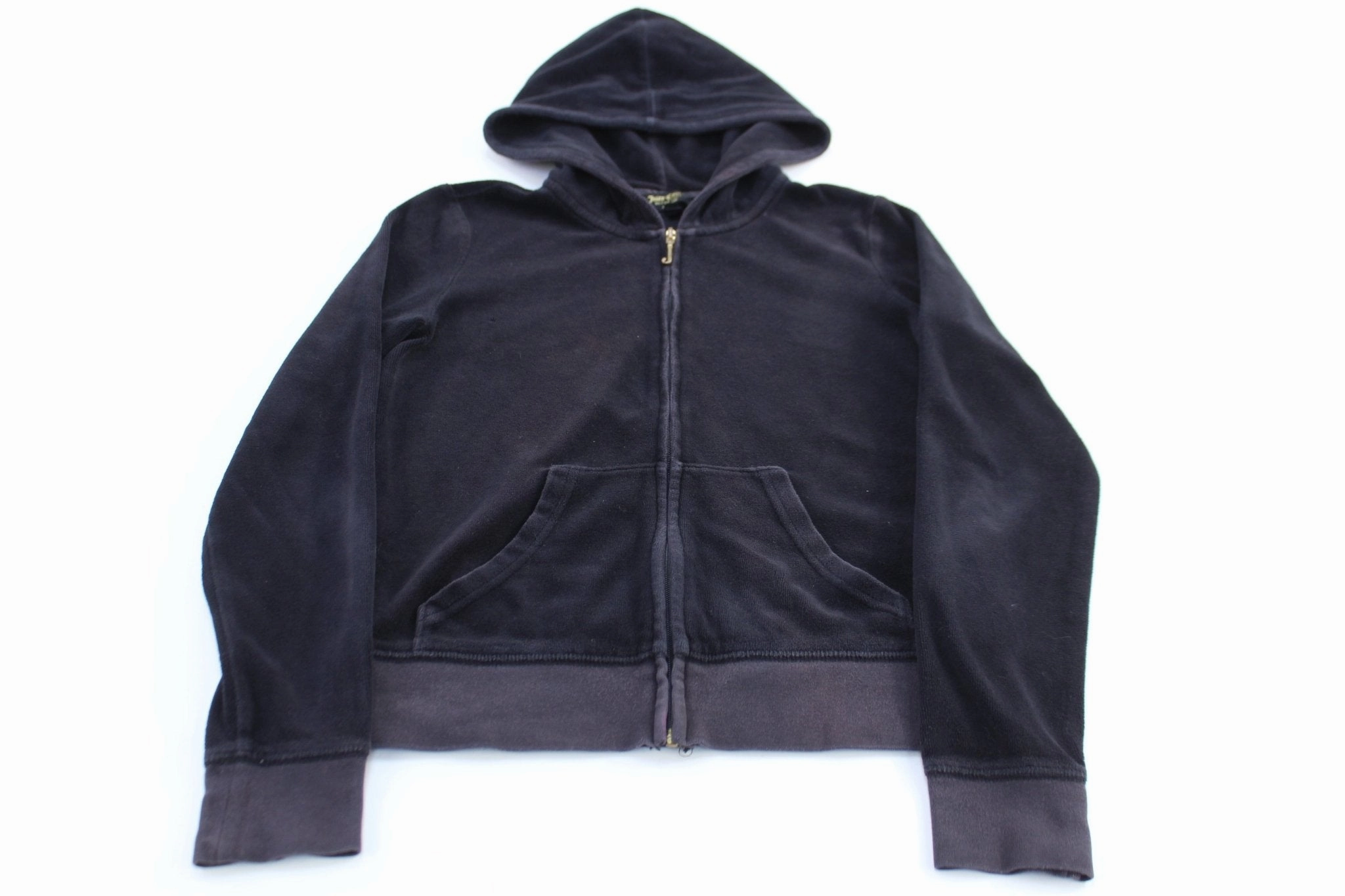 SeamSealed Construction Women's Juicy Couture Black Velour Full Zip Sweater