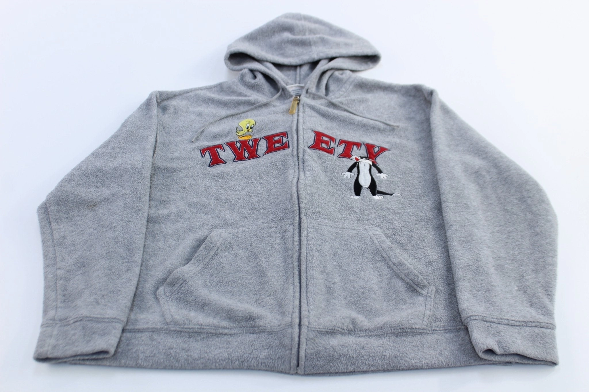 Urban Lifestyle Seasonal Wear Women's Looney Tunes Embroidered Tweety Fleece Zip Up Hoodie