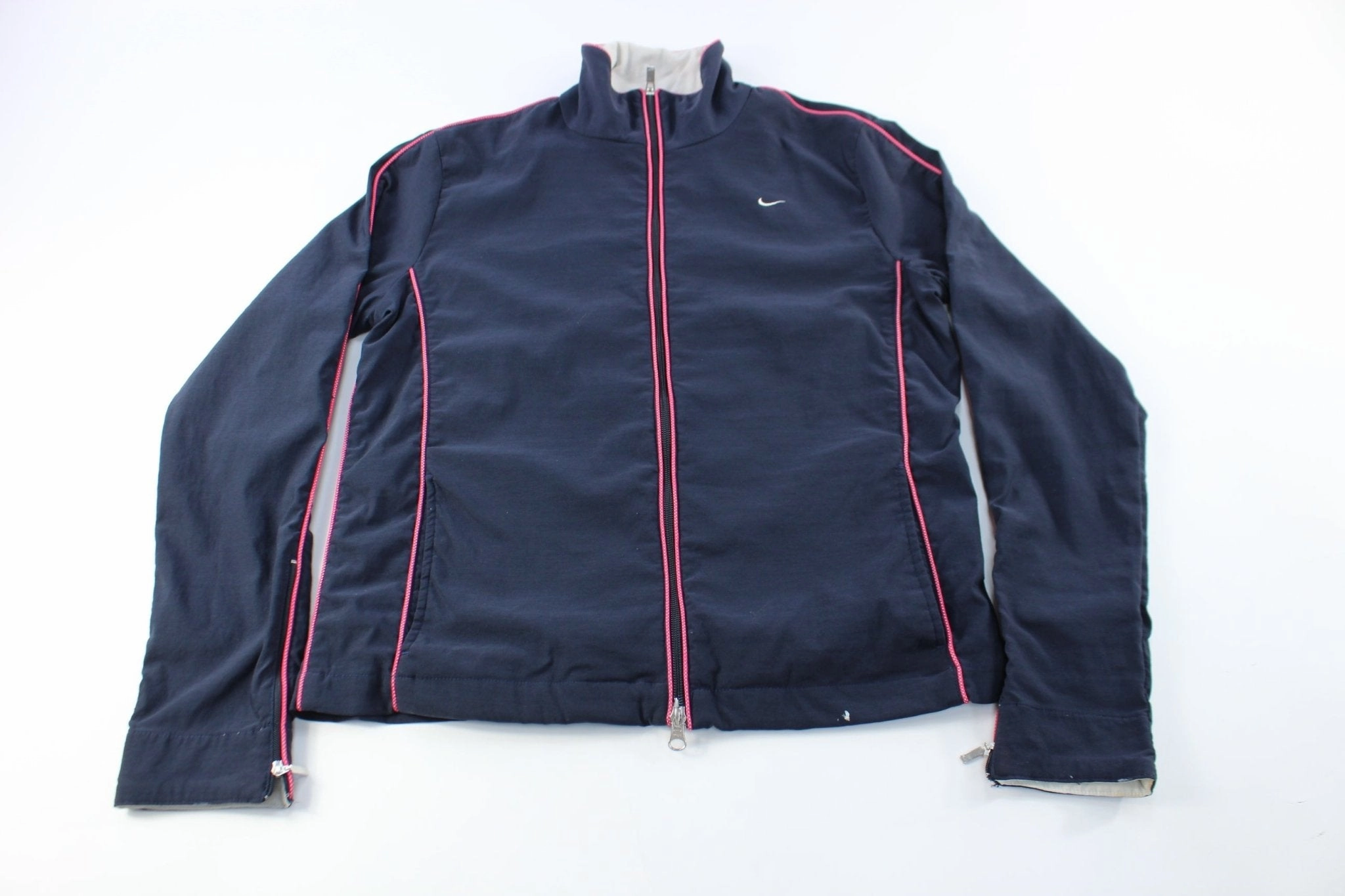 Women's Nike Embroidered Logo Navy Blue & Pink Zip Up Jacket Layer Focused