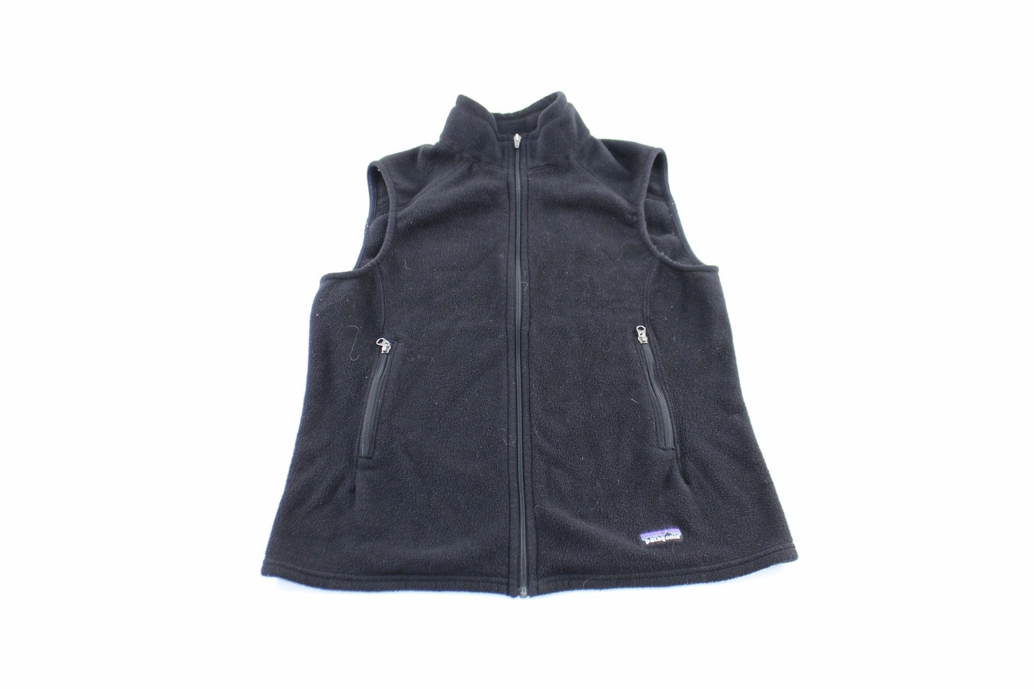 Women's Patagonia Logo Patch Black Zip Up Vest Bonnet Water Repel
